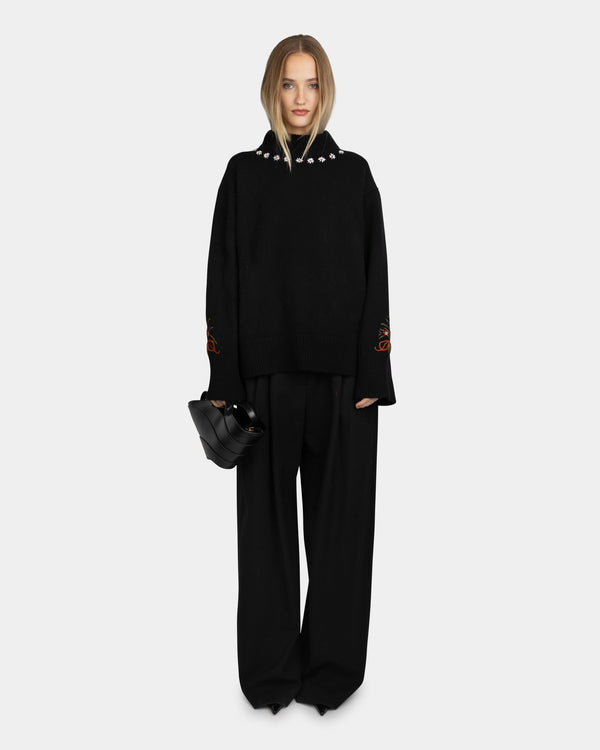 Ljusnan Embroidery Gilda Long Sweater Black