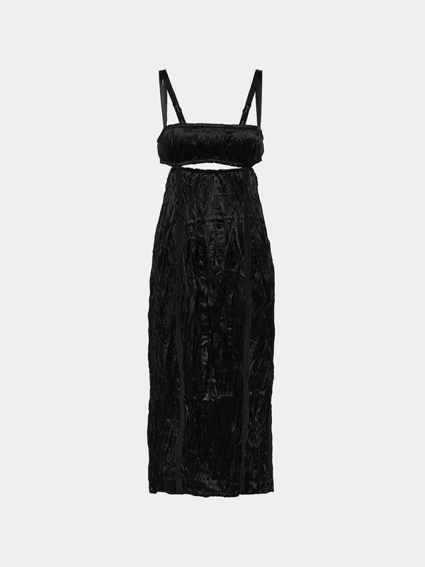Crinkle Satin Strap Dress Black