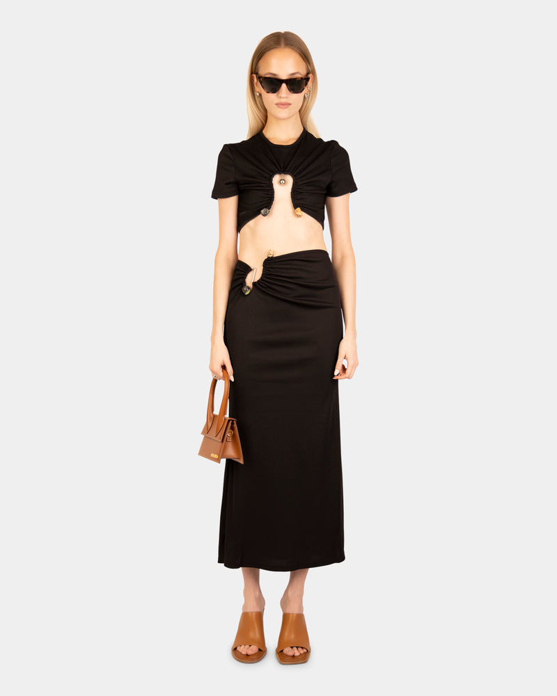 Ruched Quartz Crop Tee Black