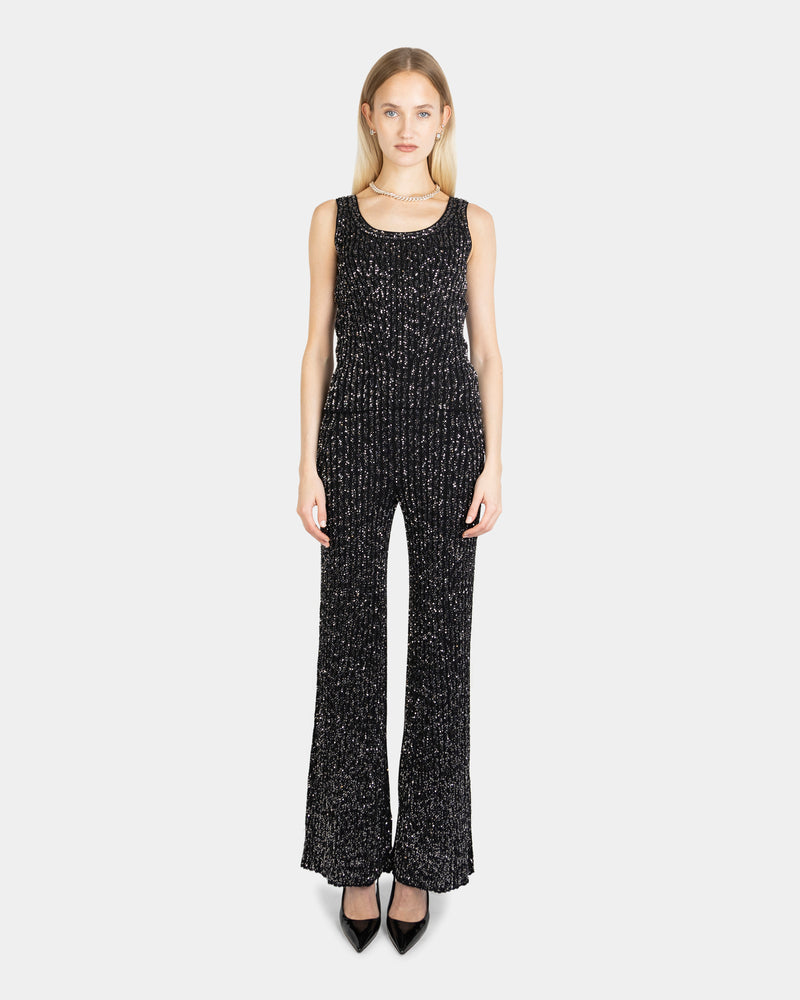 Sequinned Flared Trousers Black