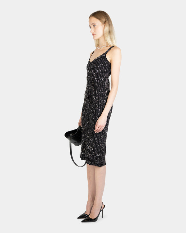 Sleeveless Sequinned Ribbed Dress Black
