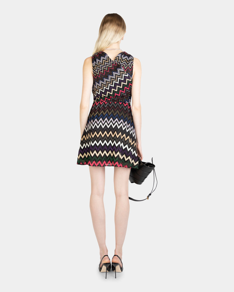 Halterneck Zig-zag Short Dress Multicolor