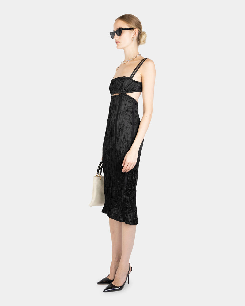 Crinkle Satin Strap Dress Black