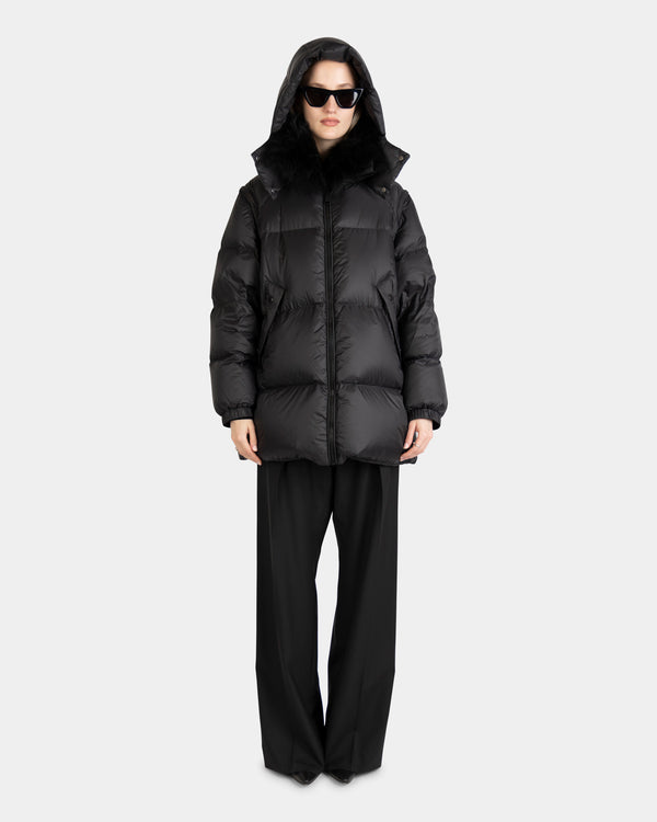 Puffer 80cm Tech Fabric/Tibet Lamb Black