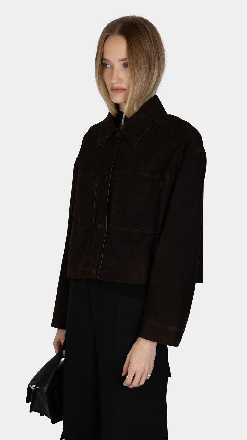 CROPPED SUEDE SHIRT BROWN