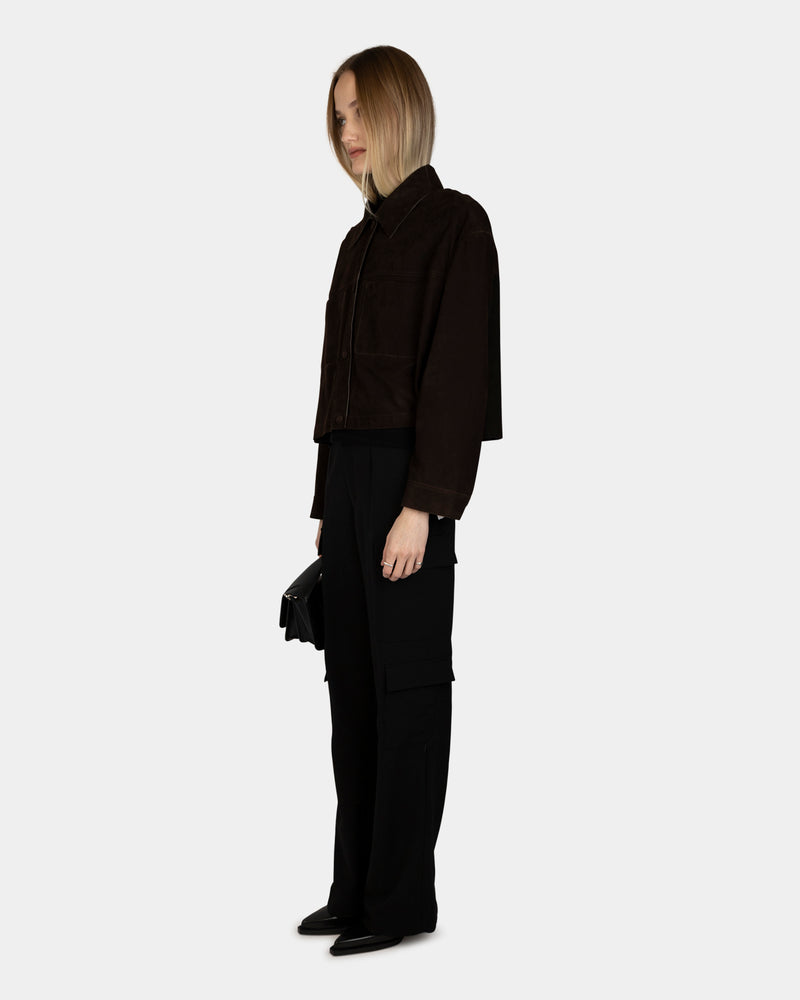 CROPPED SUEDE SHIRT BROWN