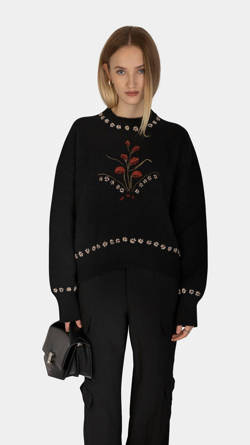 Nor Embroidery Isabella Sweater Black