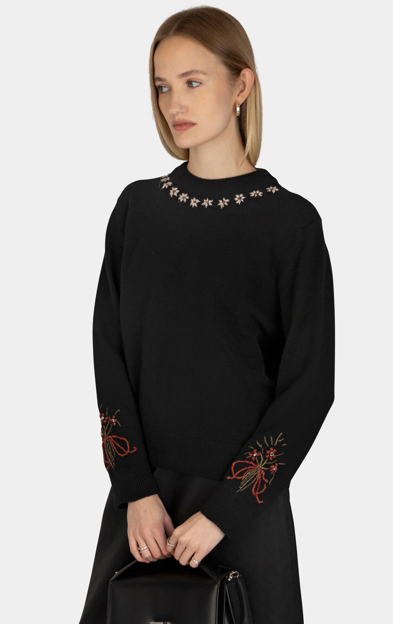Ljusnan Embroidery Zoe Sweater Black