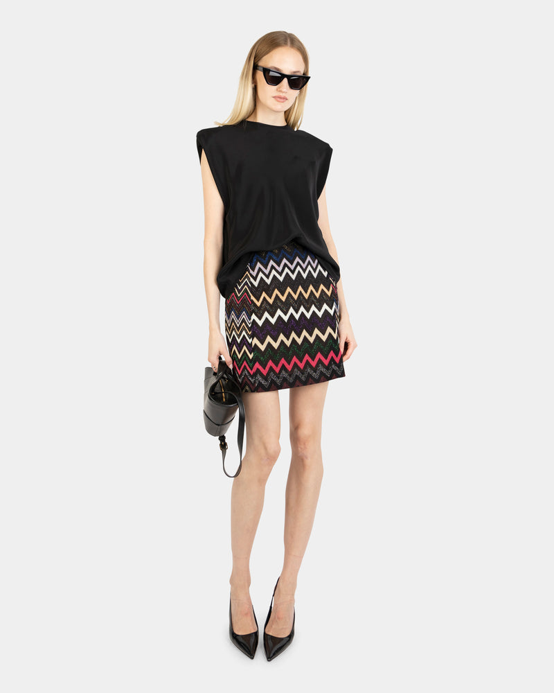 Knitted Zig-zag Mini Skirt Multicolor