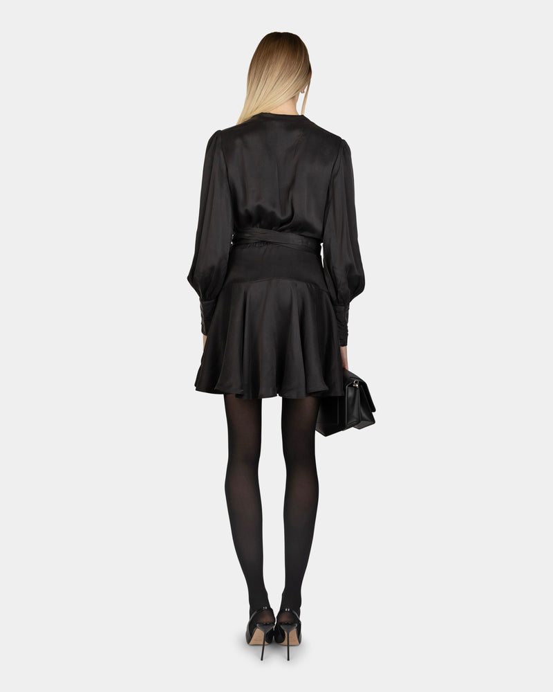 Silk Wrap Mini Dress Black