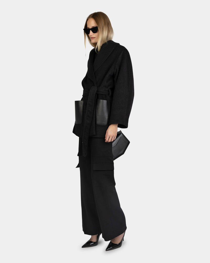 Mohair Kimono Black Leather Pockets
