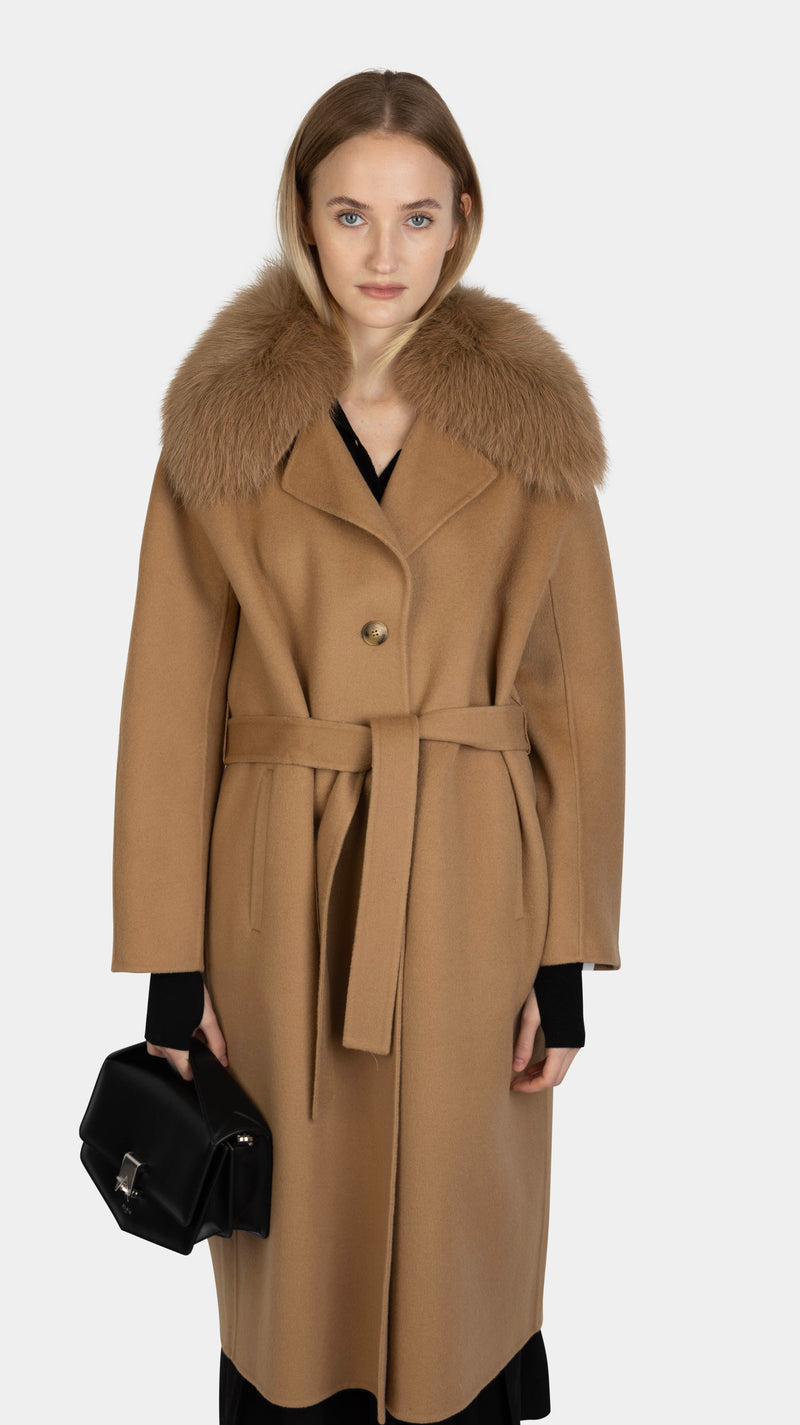 Coat 117cm Blended Cashmere Tahini