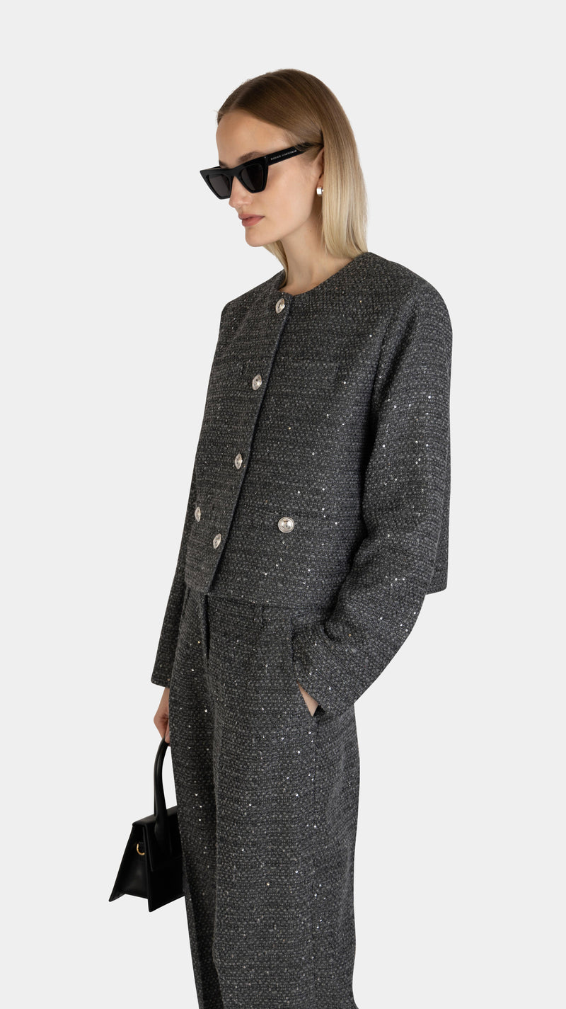 Gaia Sequin Tweed Jacket Grey