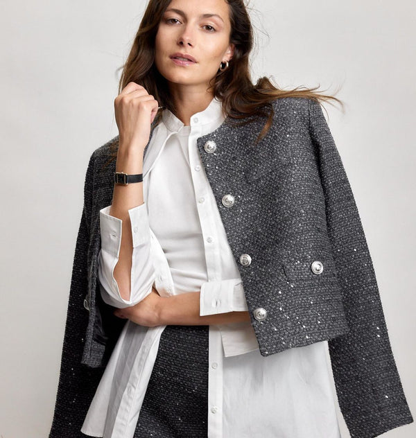 Gaia Sequin Tweed Jacket Grey