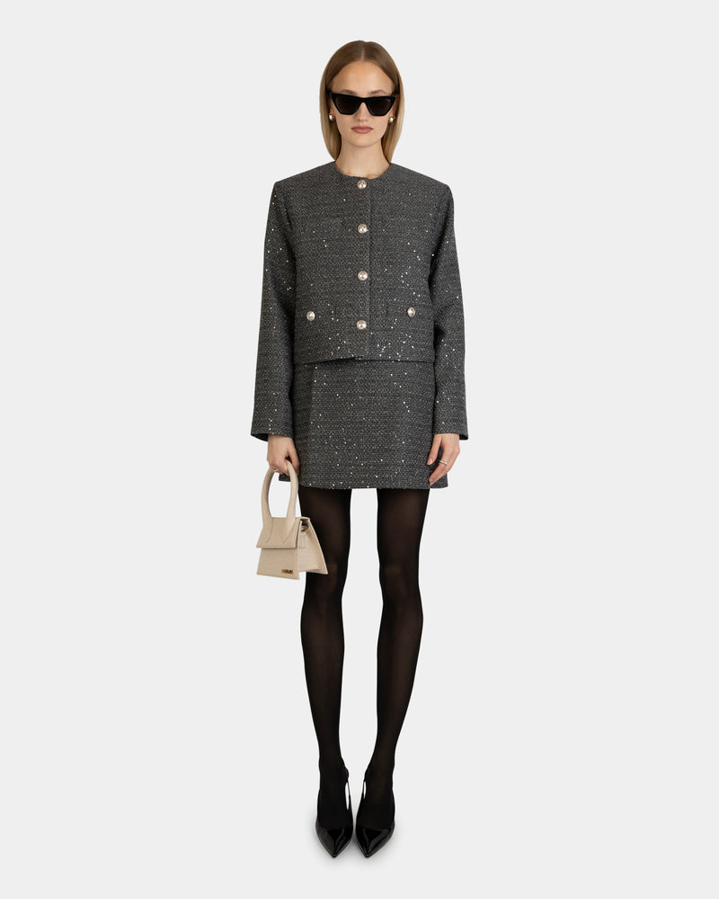 Irina Sequin Tweed Skirt Grey