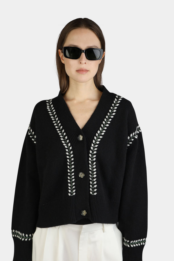 Cyra Embroidery Cardigan Black and White