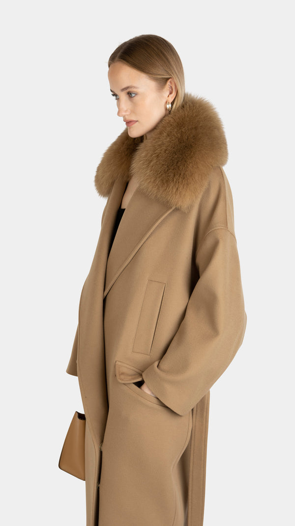 Wool Coat Camel Fur Collar