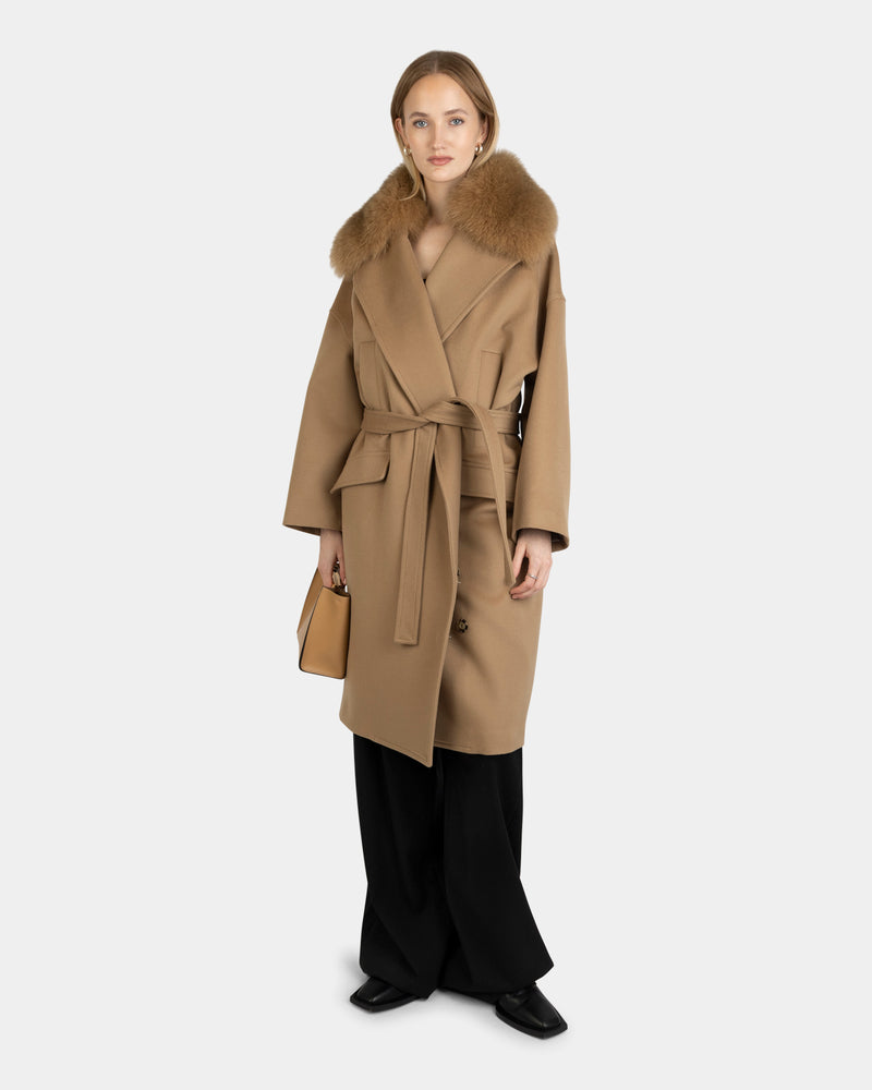 Wool Coat Camel Fur Collar