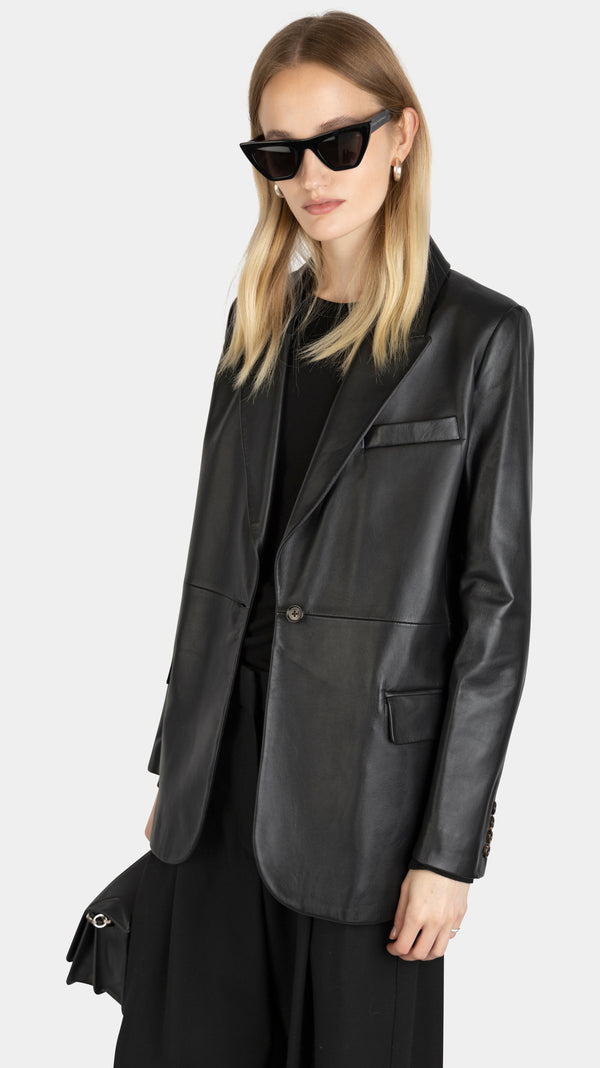 Elisabeth Leather Blazer Black