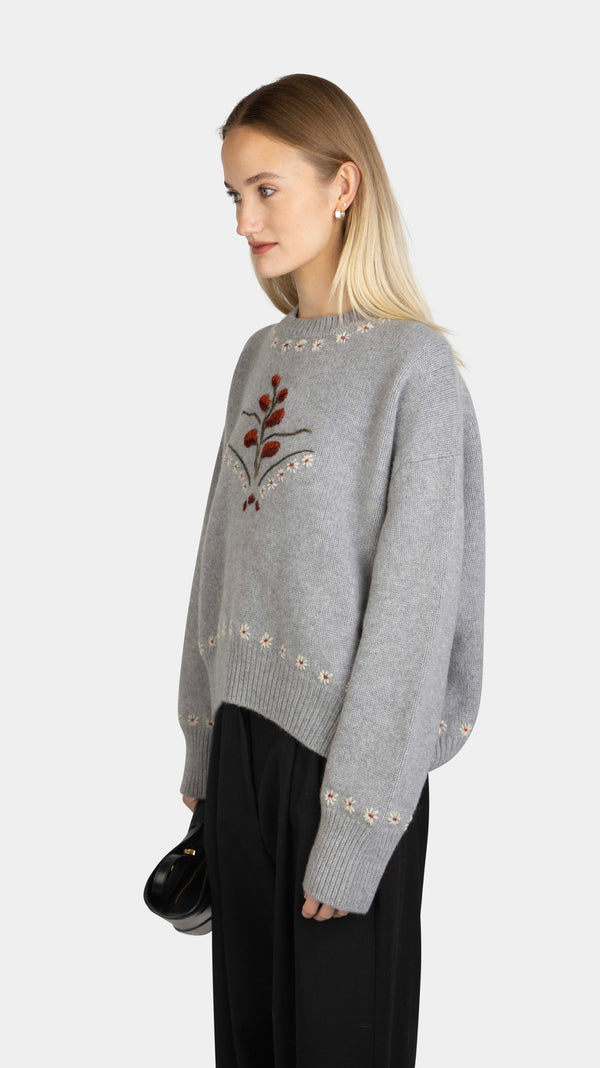 Nor Embroidery Isabella Sweater Felt Grey