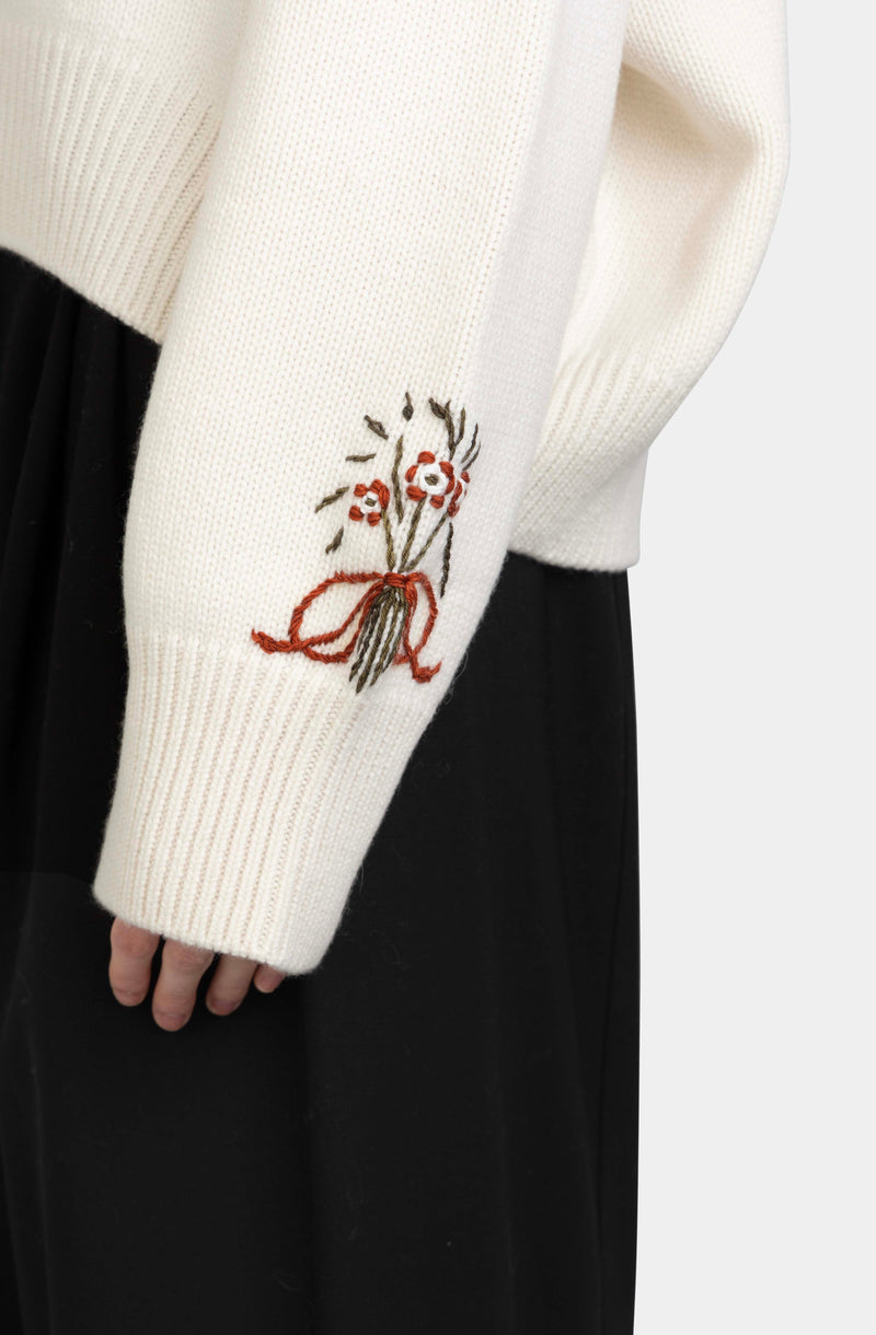 Ljusnan Embroidery Isabella Sweater White
