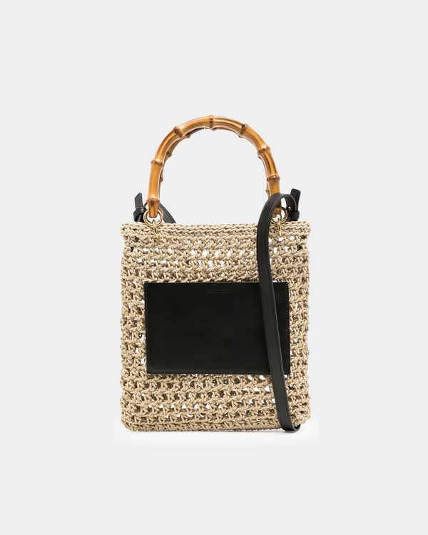 woven bamboo-handle tote bag