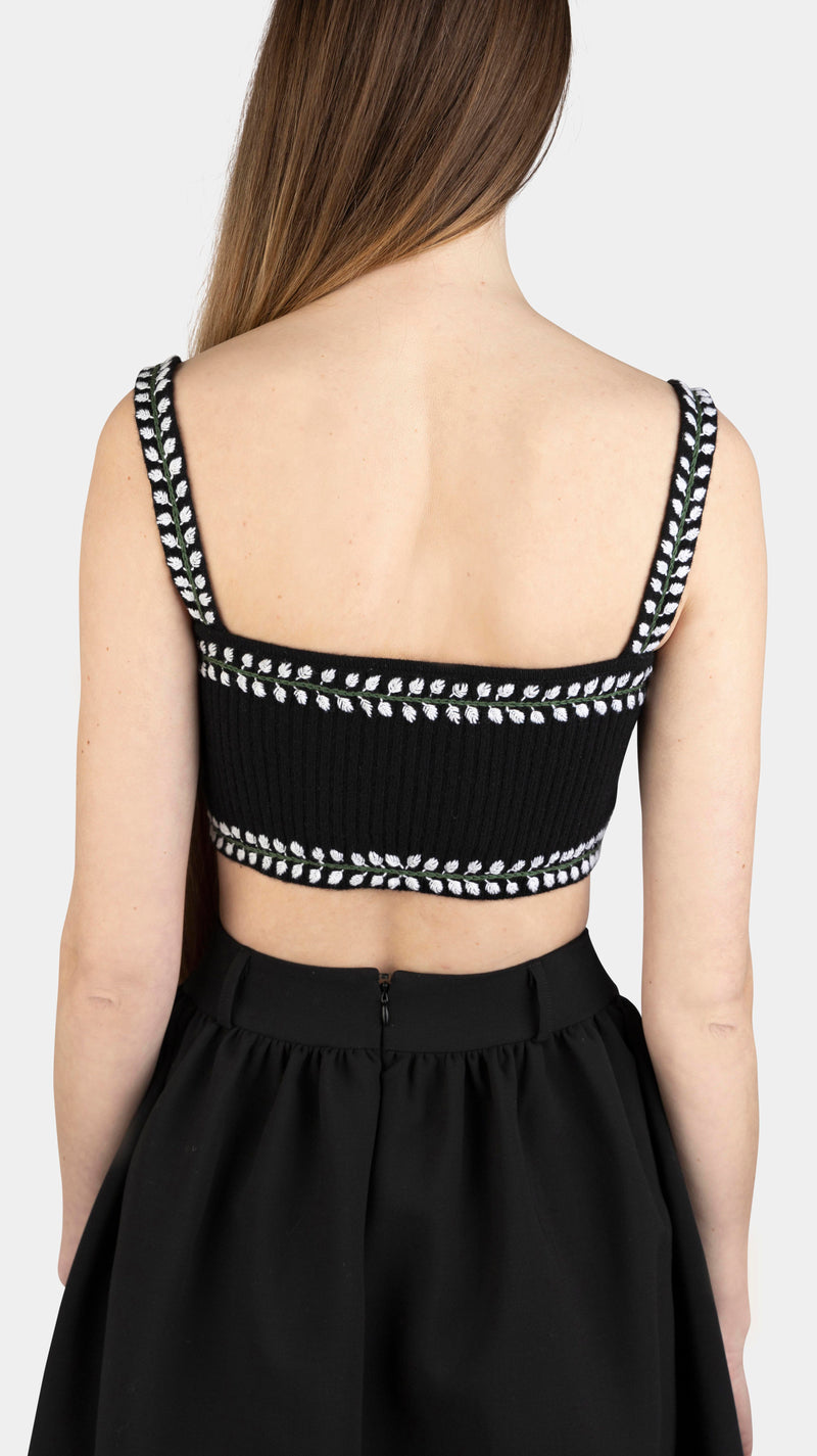 Cyra Embroidery Cropped Top Black and White
