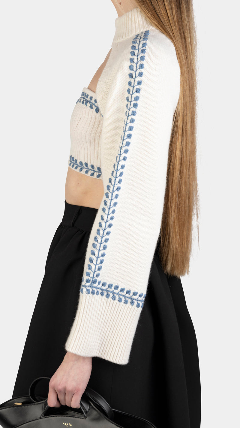 Cyra Embroidery Sleeves White and Blue