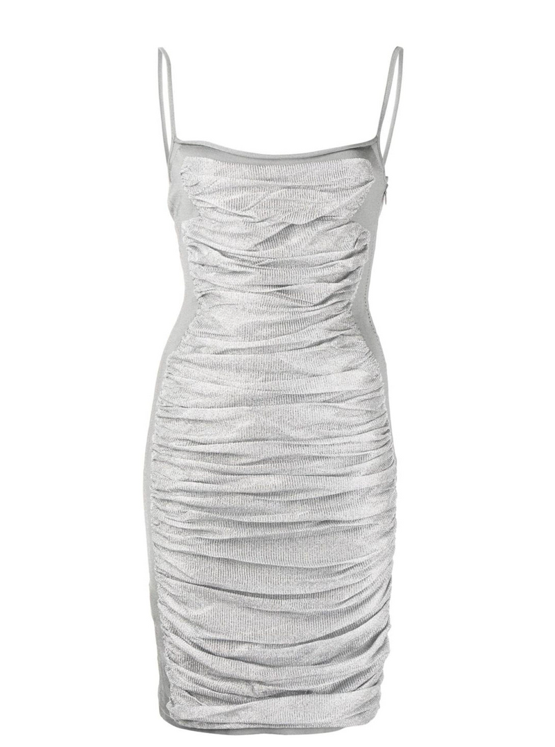 Metallic Drape Mini Dress Silver