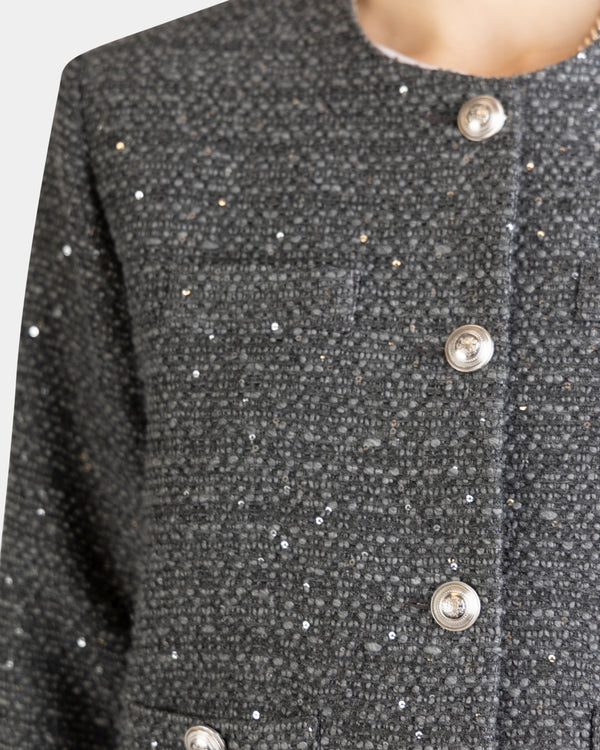 Gaia Sequin Tweed Jacket Grey