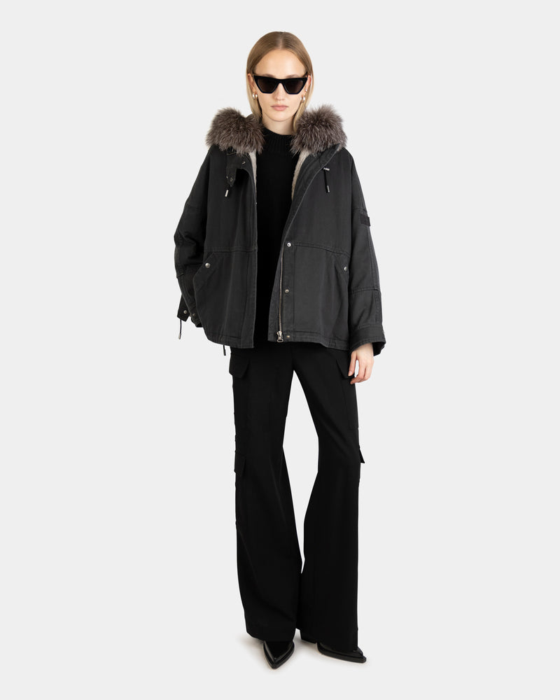 Jacket 64cm Cotton Rabbit Fox Black