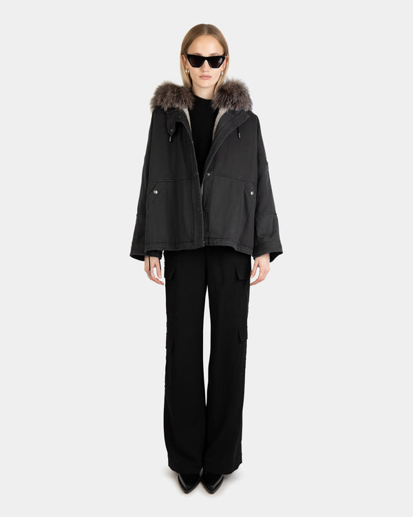 Jacket 64cm Cotton Rabbit Fox Black