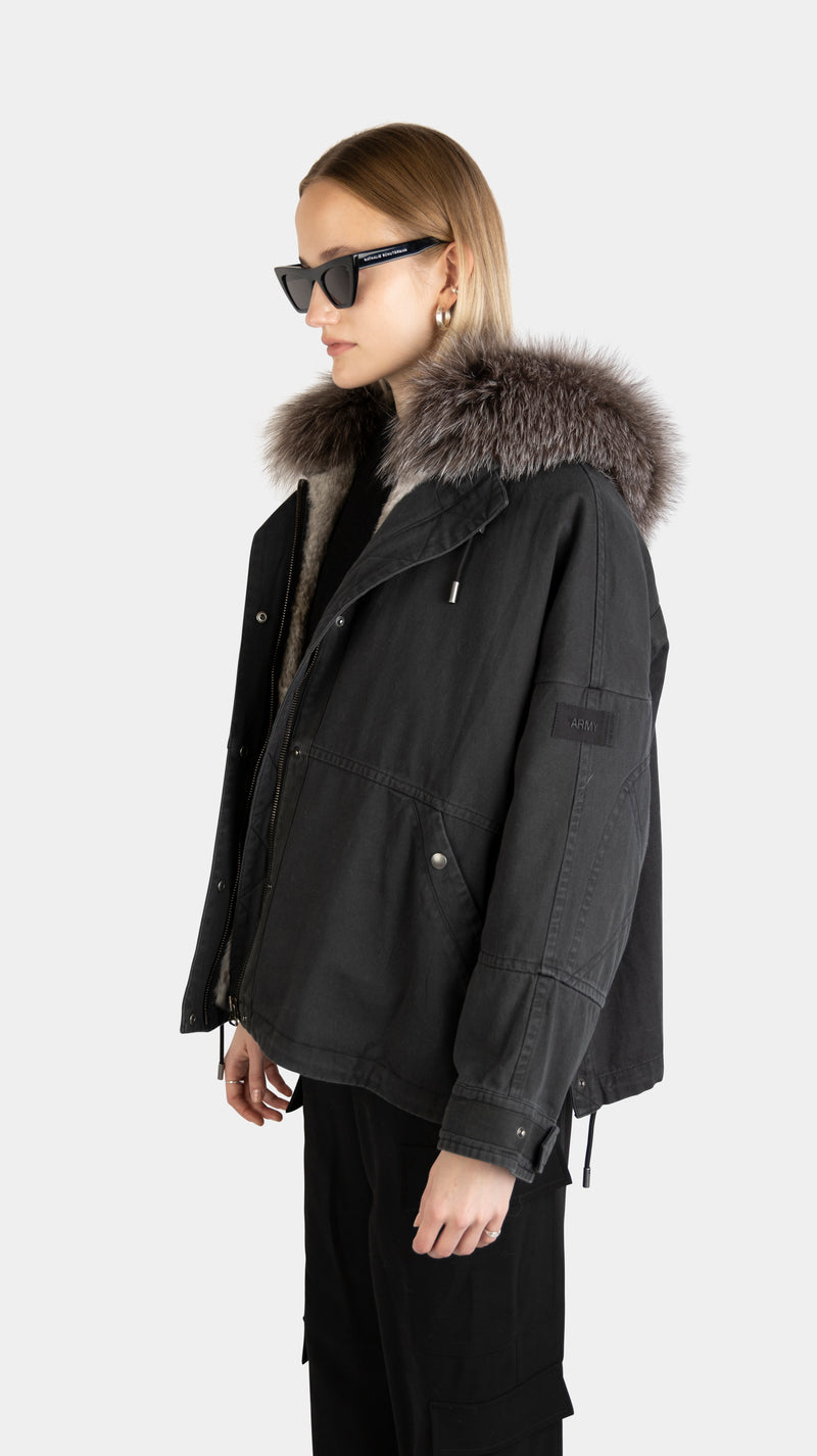 Jacket 64cm Cotton Rabbit Fox Black